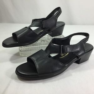 SAS Black Leather Slingback Open Toe Sandals